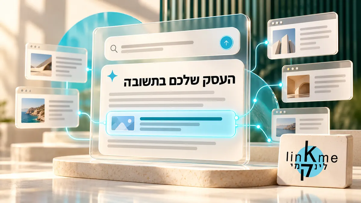 המחשת אתר שמופיע כמקור בתשובה של בינה מלאכותית, עם הלוגו של לינקמי