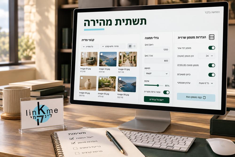 סביבת עבודה להקטנת תמונות ולבדיקת הגדרות מטמון באתר