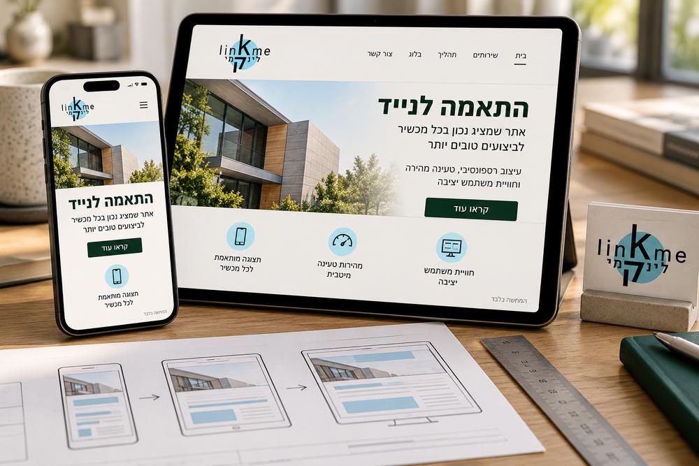 סמארטפון וטאבלט המציגים בדיקת התאמה של עמוד לרוחבי מסך שונים