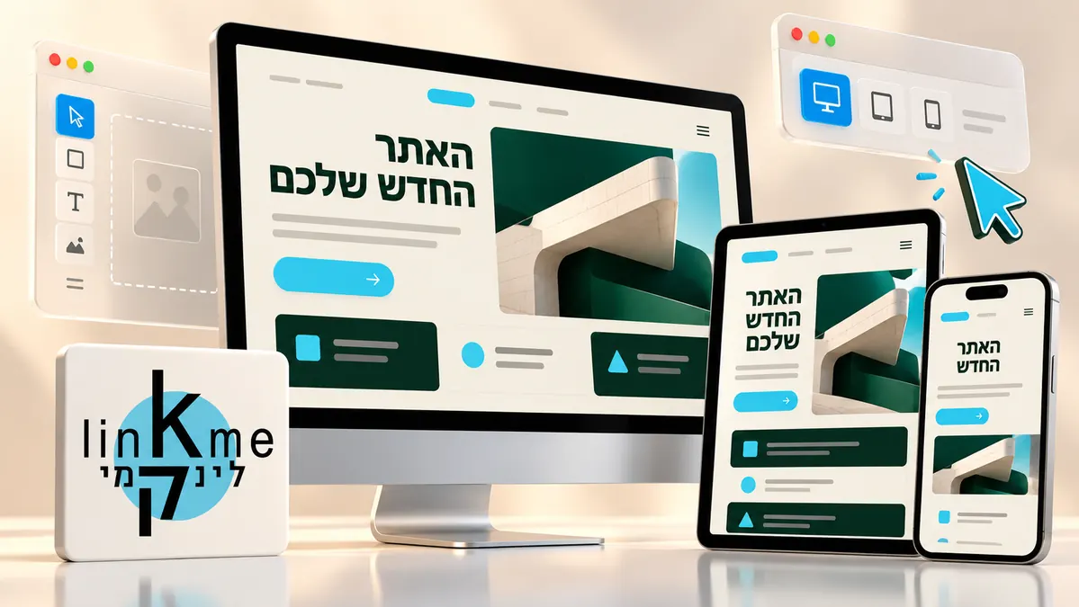 המחשת אתר המותאם למחשב, לטאבלט ולטלפון, עם הלוגו של לינקמי